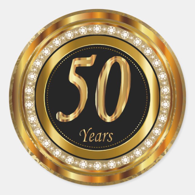 Elegant 50 Years Golden Wedding Anniversary Classic Round Sticker (Front)