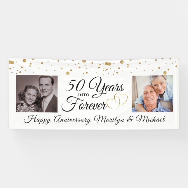 Elegant 50 YEARS INTO FOREVER Photos Anniversary Banner (Horizontal)