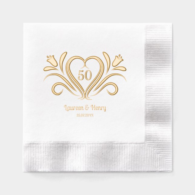  Elegant 50 Years Milestone Personalised  Foil Napkins (Front)
