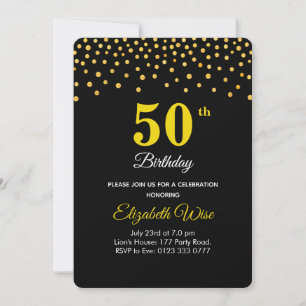 Elegant 50th 60th 70th Birthday on Black Invitation