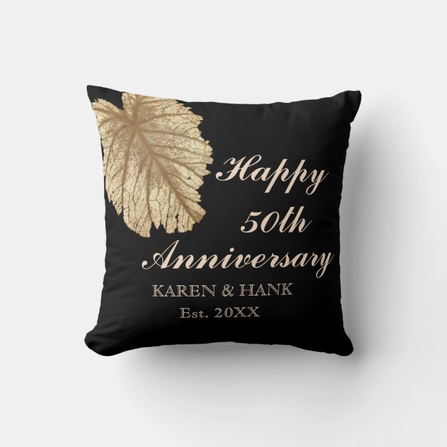 Elegant 50th Anniversary Black Faux Gold Custom Cushion (Front)