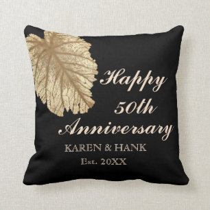 Elegant 50th Anniversary Black Faux Gold Custom Cushion