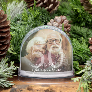 Elegant 50th Anniversary Couple's Names 2-Photo Snowglobe
