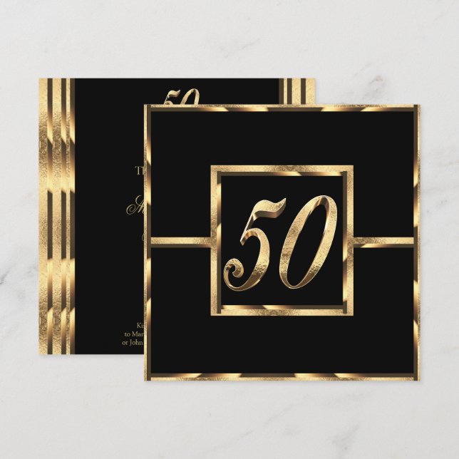 Elegant 50th Anniversary Invitation Black and Gold (Front/Back)