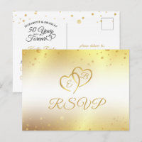 Elegant 50th Anniversary Monogram Hearts Gold RSVP