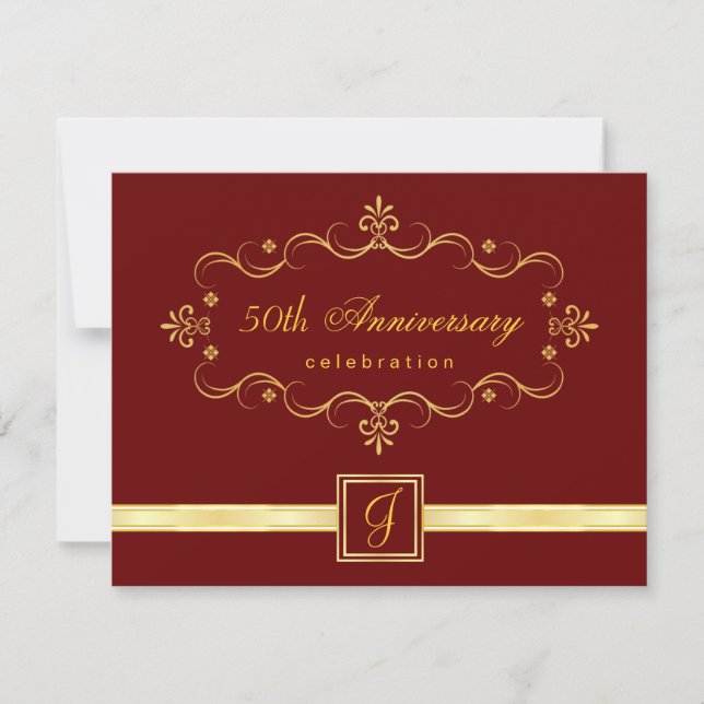 Elegant 50th Anniversary - Monogram Invitations (Front)