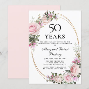 Elegant 50th Anniversary Pink Rose Floral Invitation