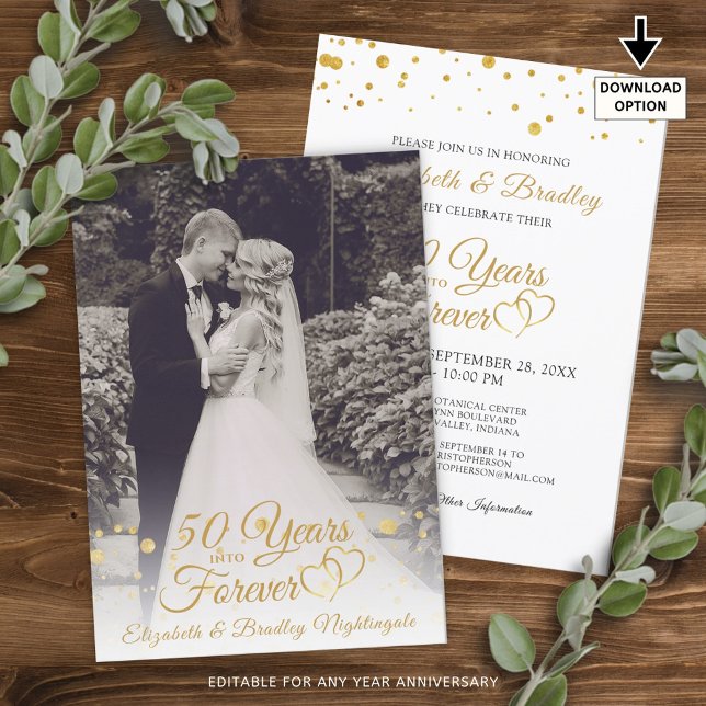 Elegant 50th Anniversary YEARS INTO FOREVER Photo Invitation (Creator Uploaded)
