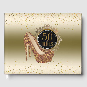 Elegant 50th Birthday   50 & Fabulous Black Gold Guest Book