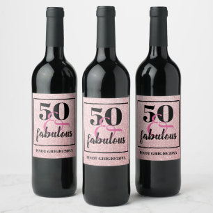 Elegant 50th Birthday 50 & Fabulous Pink Glitter Wine Label