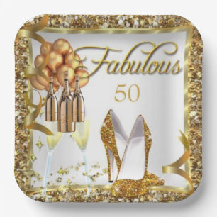 Elegant 50th Birthday Anniversary  Paper Plate