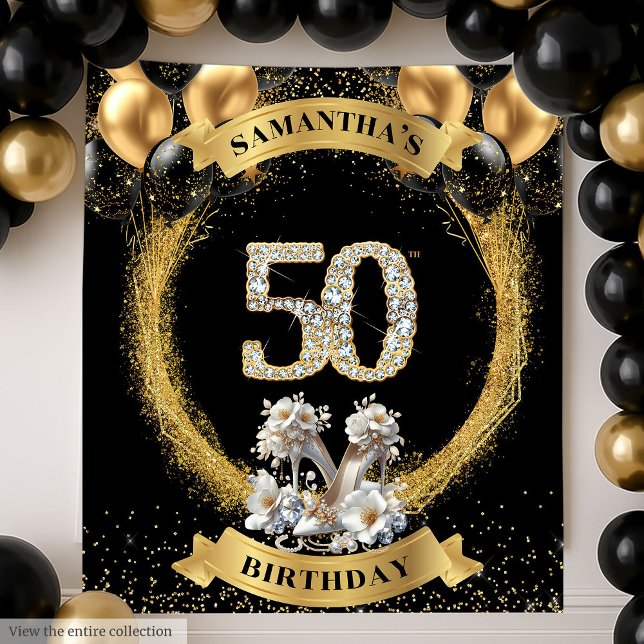 Elegant 50th Birthday Backdrop Diamond Numbers  Tapestry (Elegant 50th Birthday Backdrop Diamond Numbers Heels)