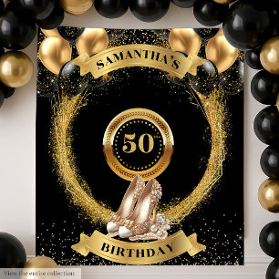 Elegant 50th Birthday Backdrop Glitter Gold Heels Tapestry