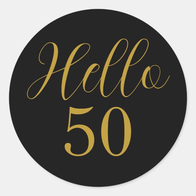 Elegant 50th Birthday Black Gold Classic Round Sticker (Front)