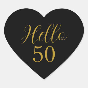 Elegant 50th Birthday Black Gold Heart Sticker