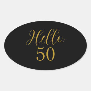 Elegant 50th Birthday Black Gold Oval Sticker
