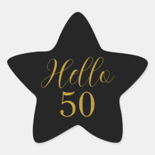 Elegant 50th Birthday Black Gold Star Sticker