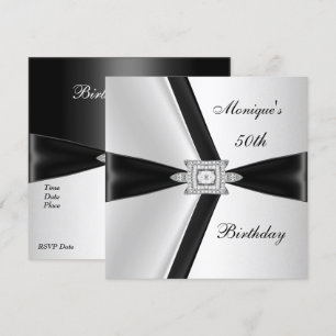 Elegant 50th Birthday Black White Diamond Invitation