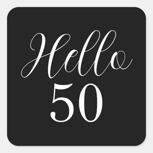 Elegant 50th Birthday Black White Square Sticker (Front)