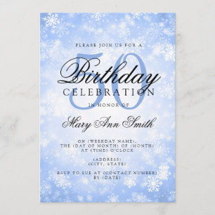 Elegant 50th Birthday Blue Winter Wonderland Invitation