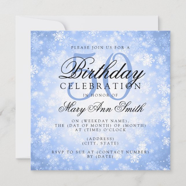 Elegant 50th Birthday Blue Winter Wonderland Invitation (Front)