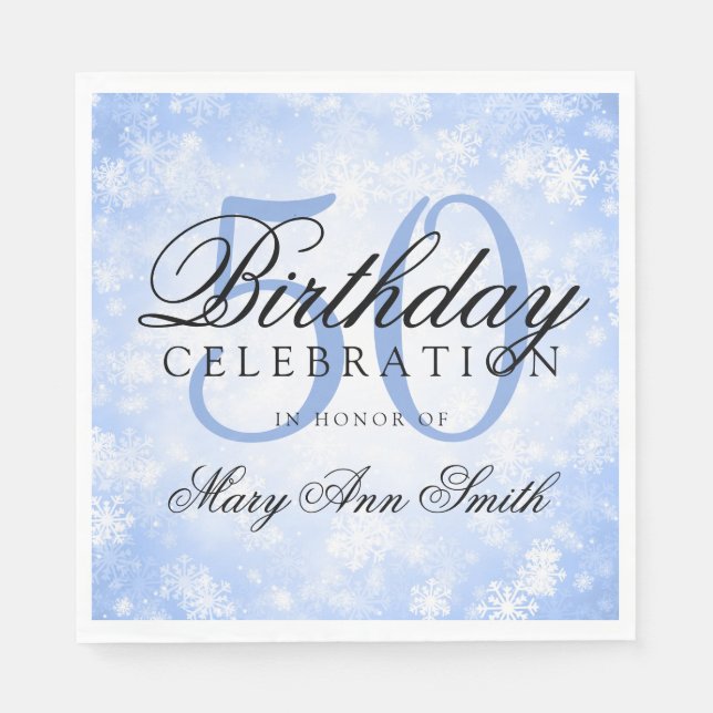 Elegant 50th Birthday Blue Winter Wonderland Napkin (Front)