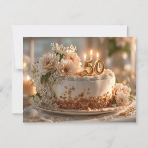 Elegant 50th Birthday Cake with Golden Topper Postcard