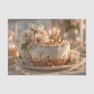 Elegant 50th Birthday Cake with Golden Topper Tissue Paper