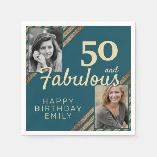 Elegant 50th Birthday Fabulous Gold Glitter Photo Napkin