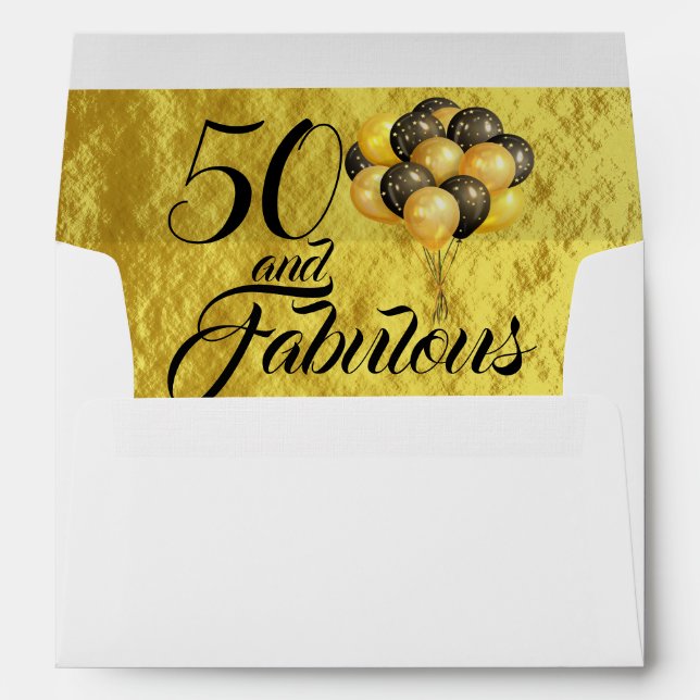 Elegant 50th Birthday Faux Gold Foil Typography Envelope (Back (Bottom))