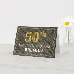 Elegant 50th Birthday: Faux Wood, Faux Gold Look Card