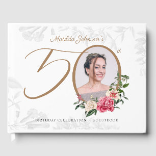Elegant 50th Birthday Floral Botanical Custom Guest Book