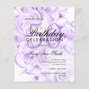 Elegant 50th Birthday Floral Purple White Invite Flyer