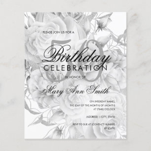 Elegant 50th Birthday Floral Silver White Invite