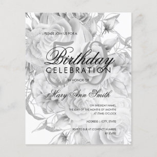 Elegant 50th Birthday Floral Silver White Invite  Flyer