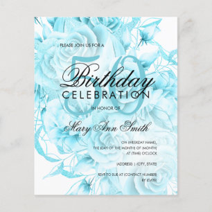 Elegant 50th Birthday Floral Teal White Invite   Flyer