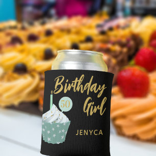 Elegant 50th Birthday Girl Cupcake Party Black Can Cooler