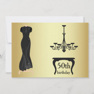 Elegant 50th Birthday Gold and Black Invite
