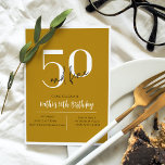 Elegant 50th Birthday Gold Birthday Invitation<br><div class="desc">Milestone birthday invitations should bring out the fun adult aesthetic. 50 and fine is the new 30 and flirty! A 50th birthday may be a big number but it's the best reason to throw a party. These elegant yet contemporary gold 50th birthday invitations are both trendy and unique. They are...</div>