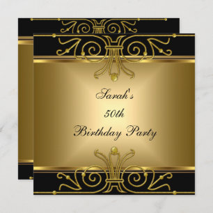 Elegant 50th Birthday Gold Black Art Deco Invitation