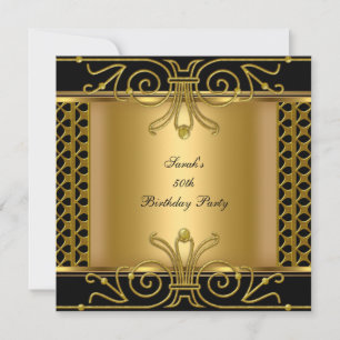 Elegant 50th Birthday Gold Black Art Deco Invitation