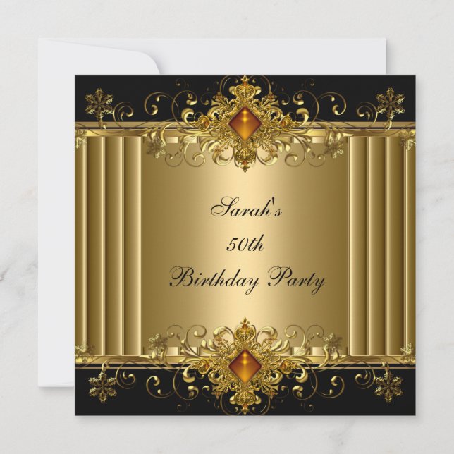 Elegant 50th Birthday Gold Black Art Deco Jewel Invitation (Front)