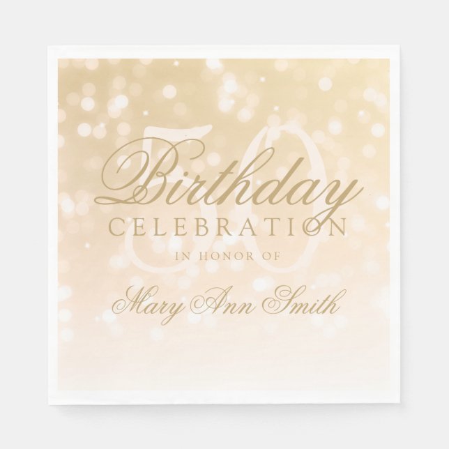 Elegant 50th Birthday Gold Bokeh Sparkle Lights Napkin (Front)