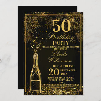 Elegant 50th Birthday Gold Bottle Fizz Invitation