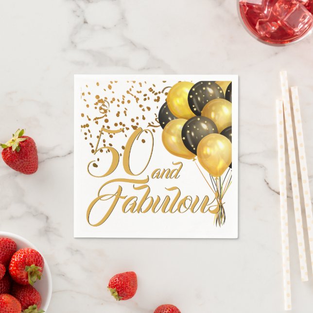 Elegant 50th Birthday Gold Confetti Balloons Napkin (Insitu)