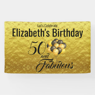 Elegant 50th Birthday Gold Foil Black Typography Banner