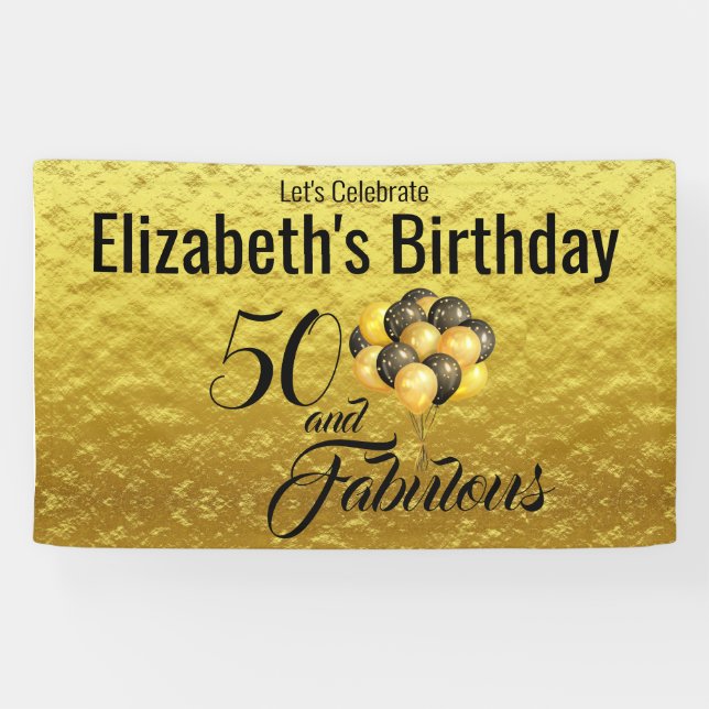 Elegant 50th Birthday Gold Foil Black Typography Banner (Horizontal)
