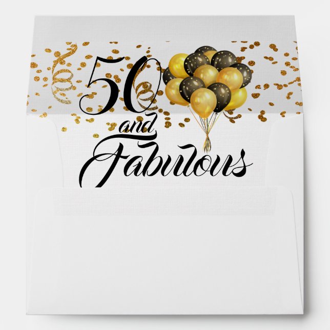 Elegant 50th Birthday Gold Foil Black Typography Envelope (Back (Bottom))