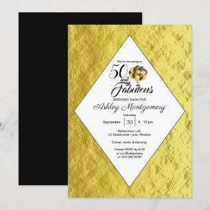 Elegant 50th Birthday Gold Foil Black Typography Invitation