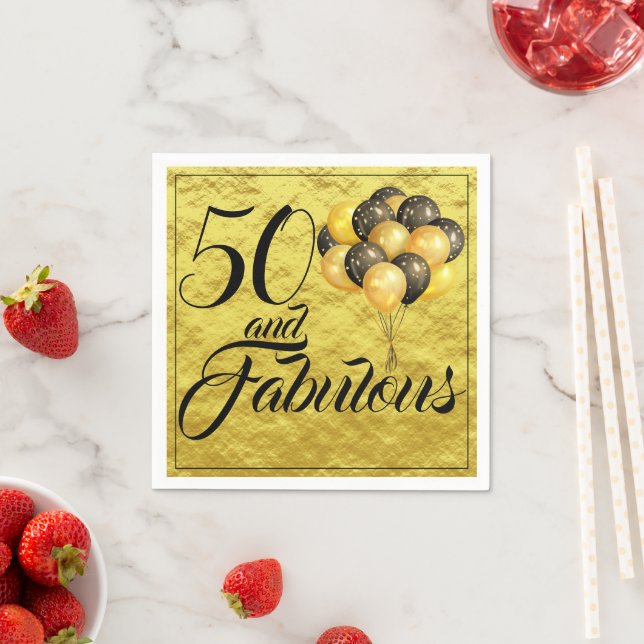 Elegant 50th Birthday Gold Foil Black Typography Napkin (Insitu)